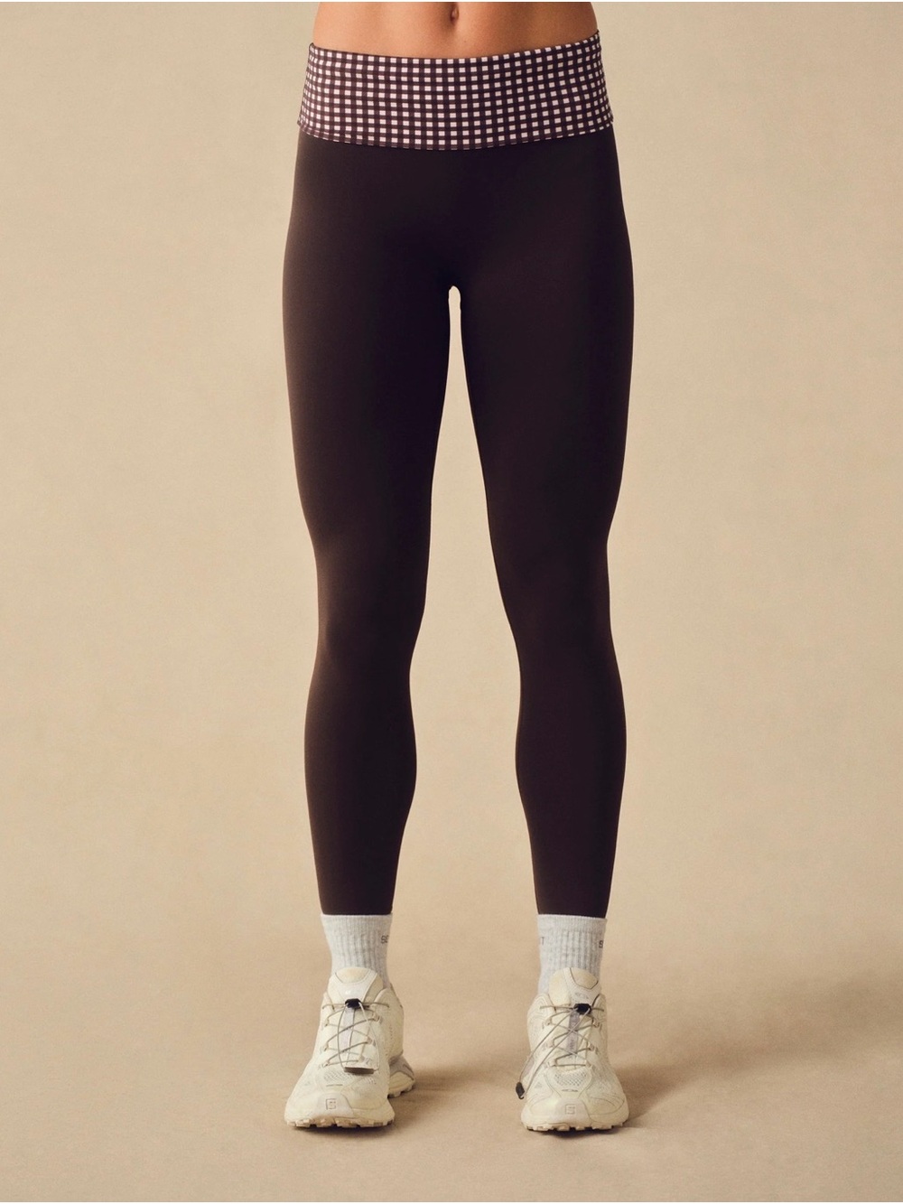 SET Active brown gingham fold over leggings